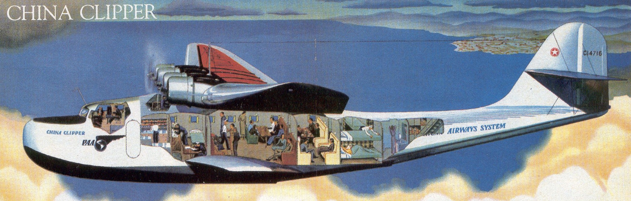 1930s Cut-a-way of the Martin M130 in-flight.